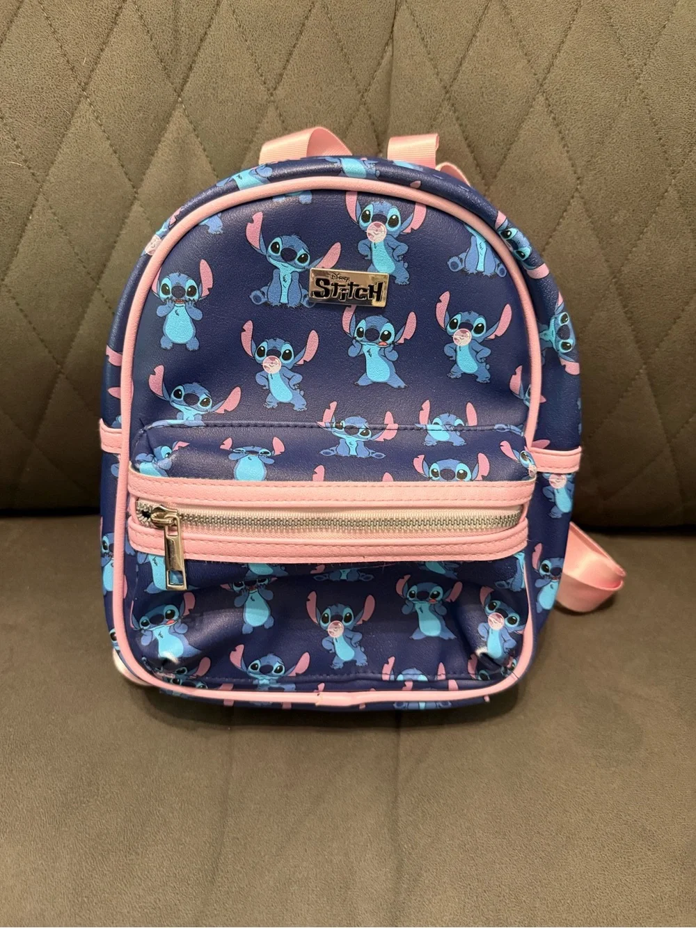 Stitch Disney Kids Mini Backpack - Navy Blue with Pink Trim
